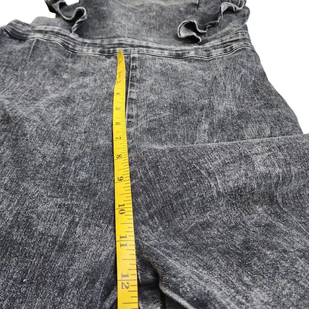 Vici Womens Jonesy Flared Leg Denim Jumpsuit Size Medium Black Acid Wash Ruffle - Picture 12 of 14